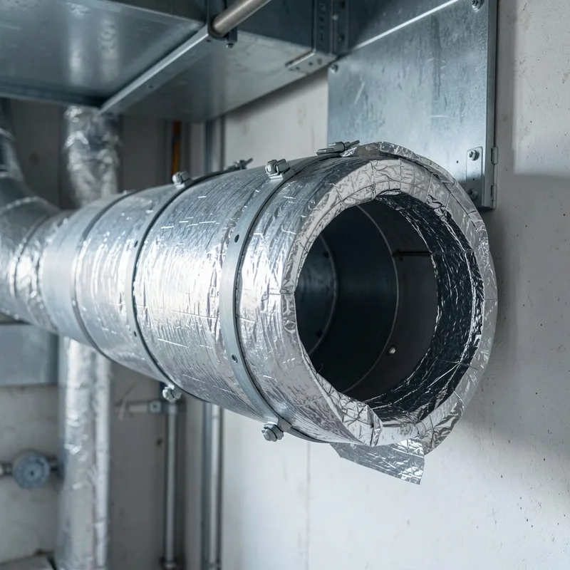Piège à son cylindrique raccordé en sortie de caisson de ventilation